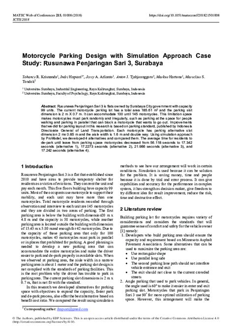 Motorcycle Parking Design with Simulation Approach Case Study: Rusu.